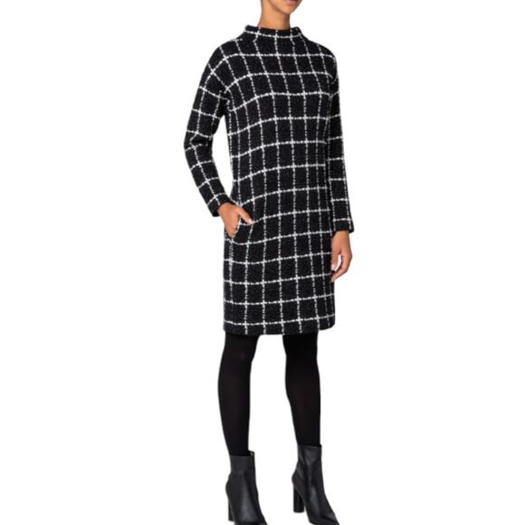 Akris Punto NEW Windowpane Long Sleeve Mock Turtleneck Sheath Sweater Dress - Picture 1 of 13